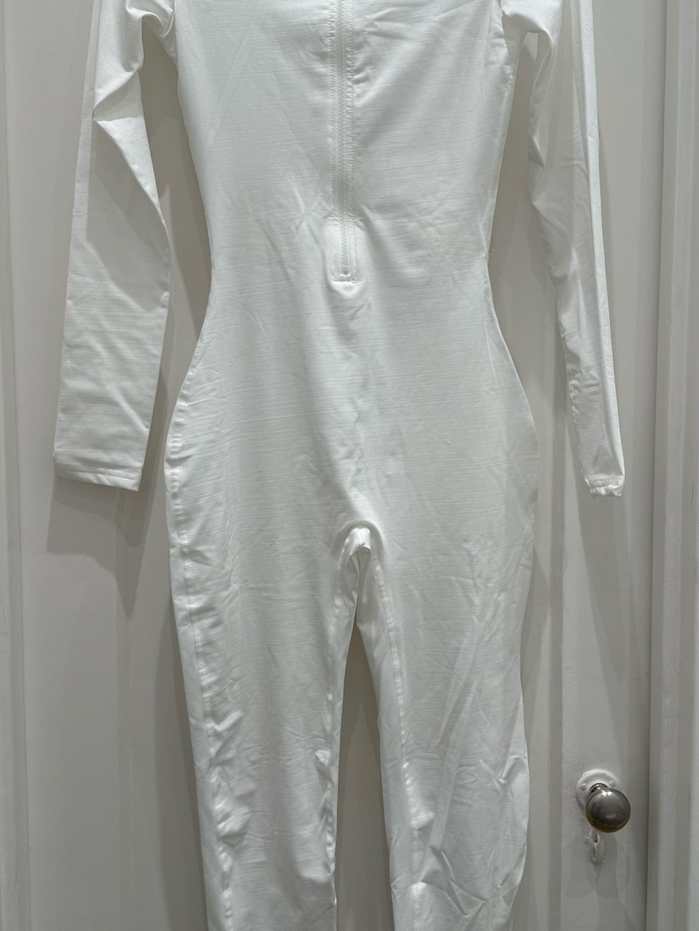 White Long-Sleeve One-Piece Jumpsuit